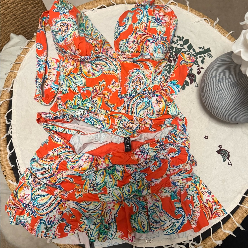 Ralph Lauren Orange Paisley Halter two pieces  Swimsuit